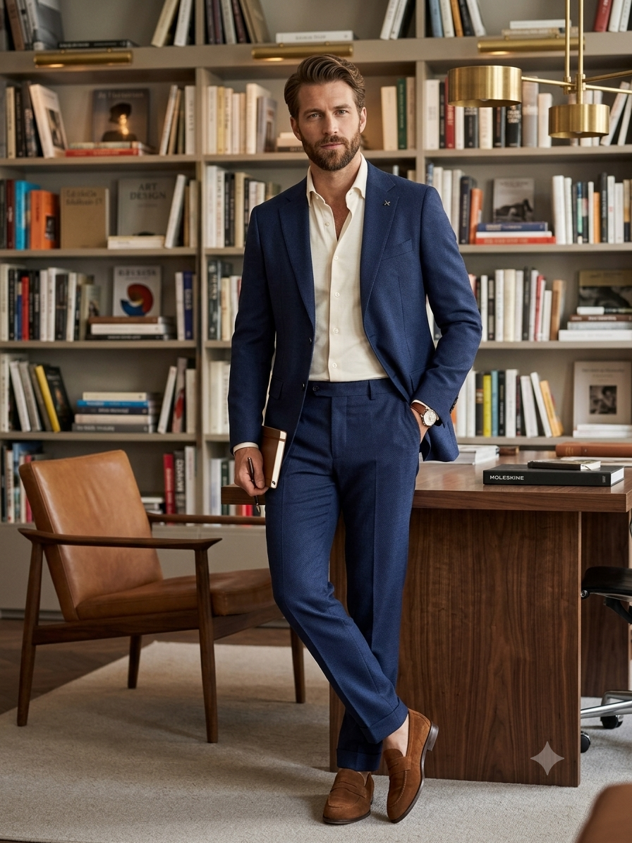 Abito Uomo Bluette Microfantasia Monopetto – Regular-Slim