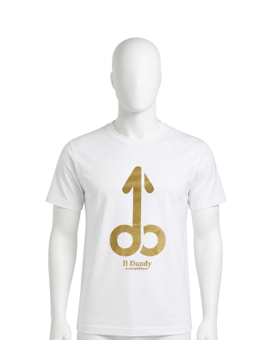T-shirt Uomo Bianca "Il Dandy Metropolitano" - Maxi Logo Iconico Oro