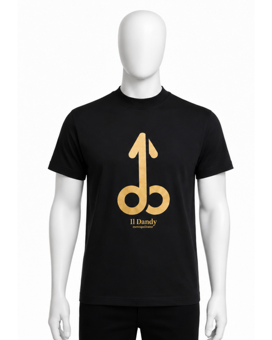 T-shirt Uomo Nera "Il Dandy Metropolitano" - Maxi Logo Iconico Oro