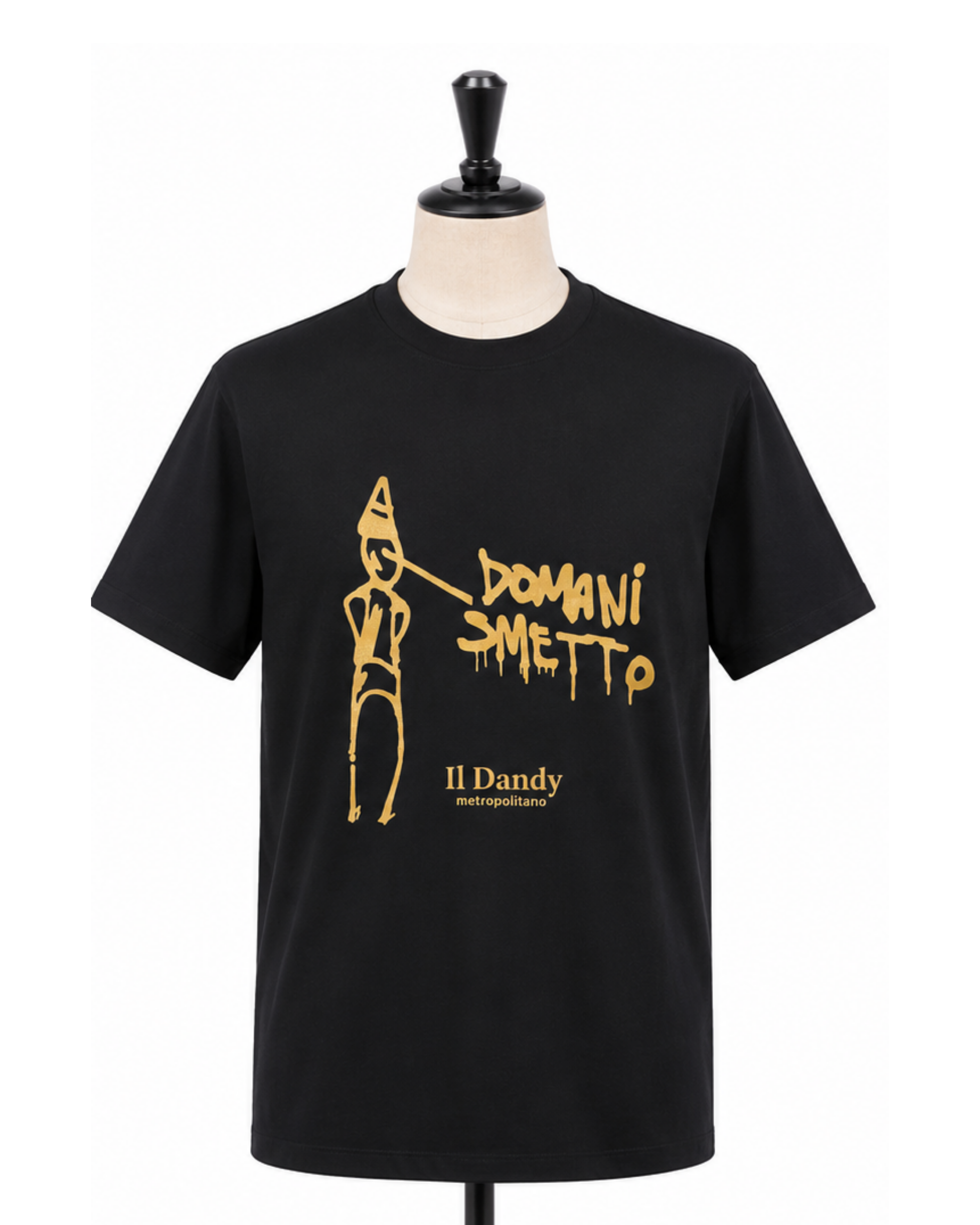 T-shirt Uomo Nera "Il Dandy Metropolitano" - Grafica "Domani Smetto"