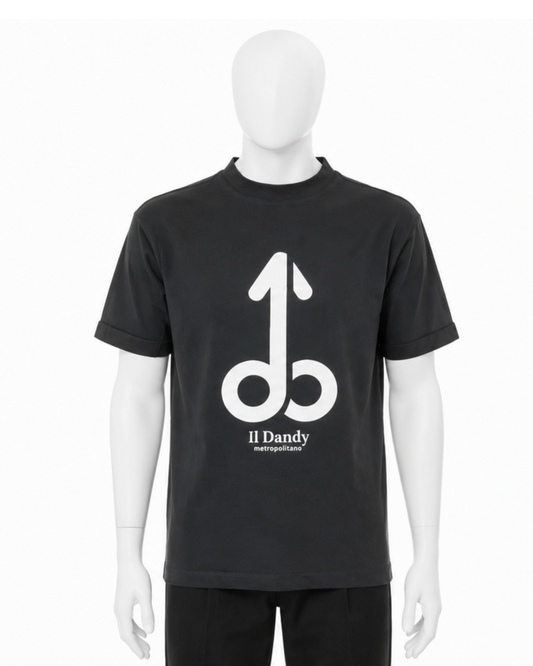 T-shirt Uomo Nera "Il Dandy Metropolitano" - Maxi Logo Iconico Bianco
