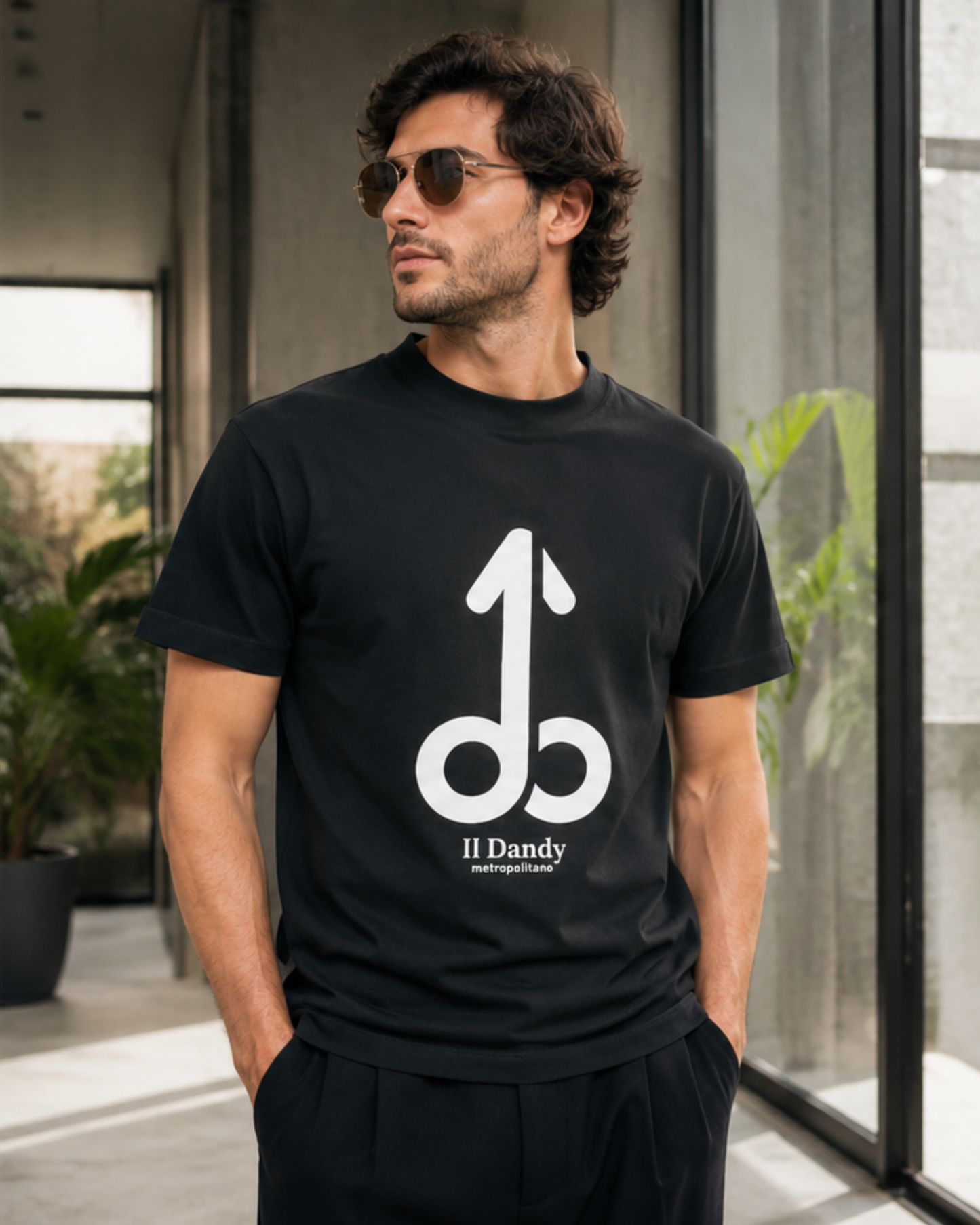 T-shirt Uomo Nera "Il Dandy Metropolitano" - Maxi Logo Iconico Bianco