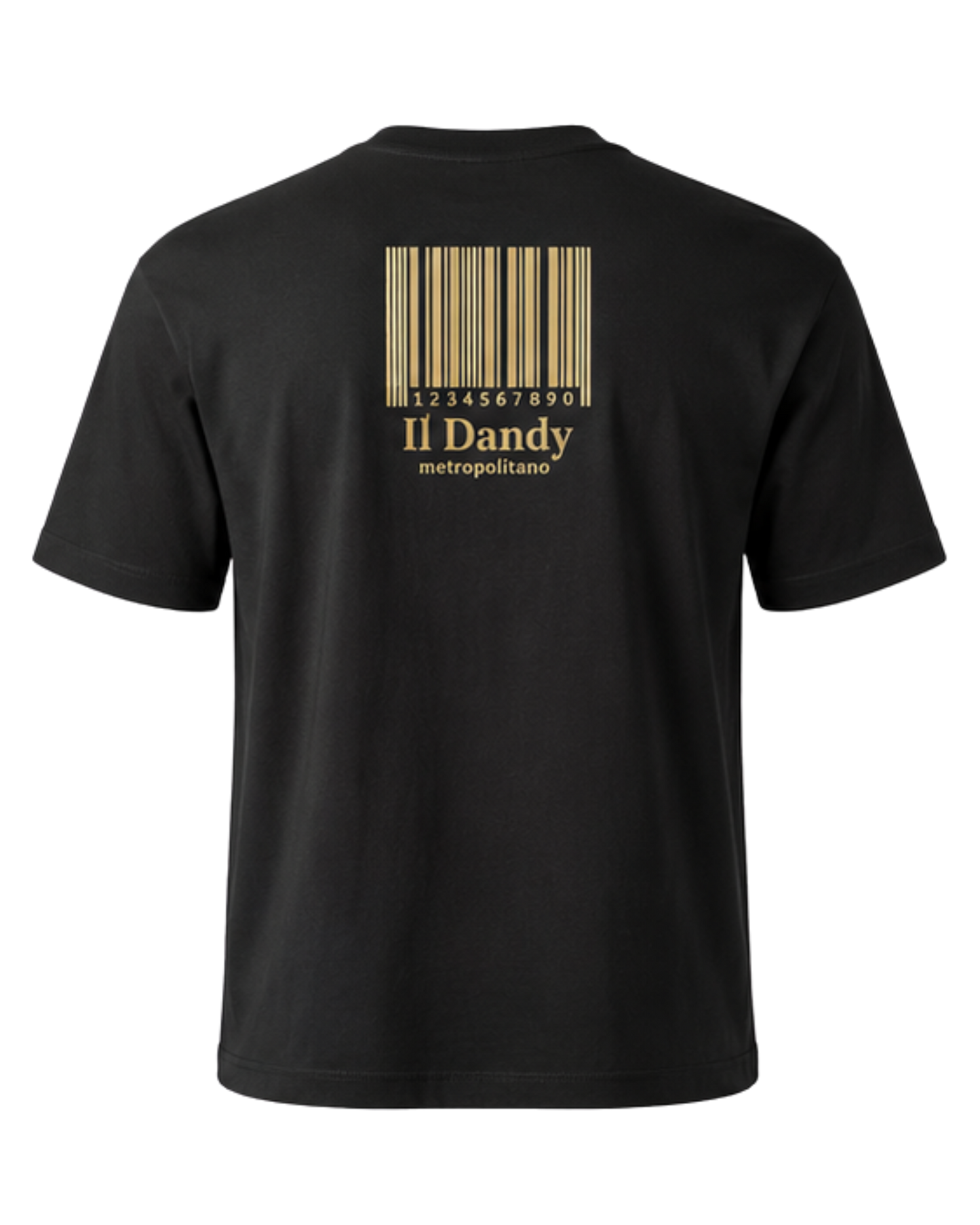 T-shirt Uomo Nera "Il Dandy Metropolitano" con Grafica Barcode Oro