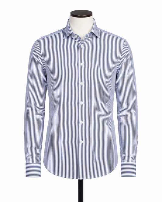 Camicia Uomo a Righe Bianco-Blu Slim-Fit Stretch – Made in Italy