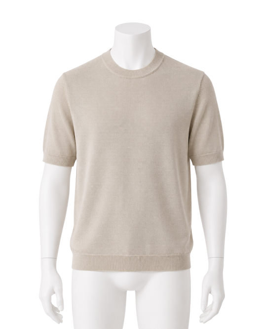 Maglia Uomo Maniche Corte in Filo Color Beige - Eleganza Minimalista