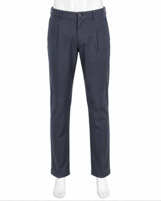 Pantalone Uomo in Cotone Rasato Blu Navy - Sartoriale Elegante