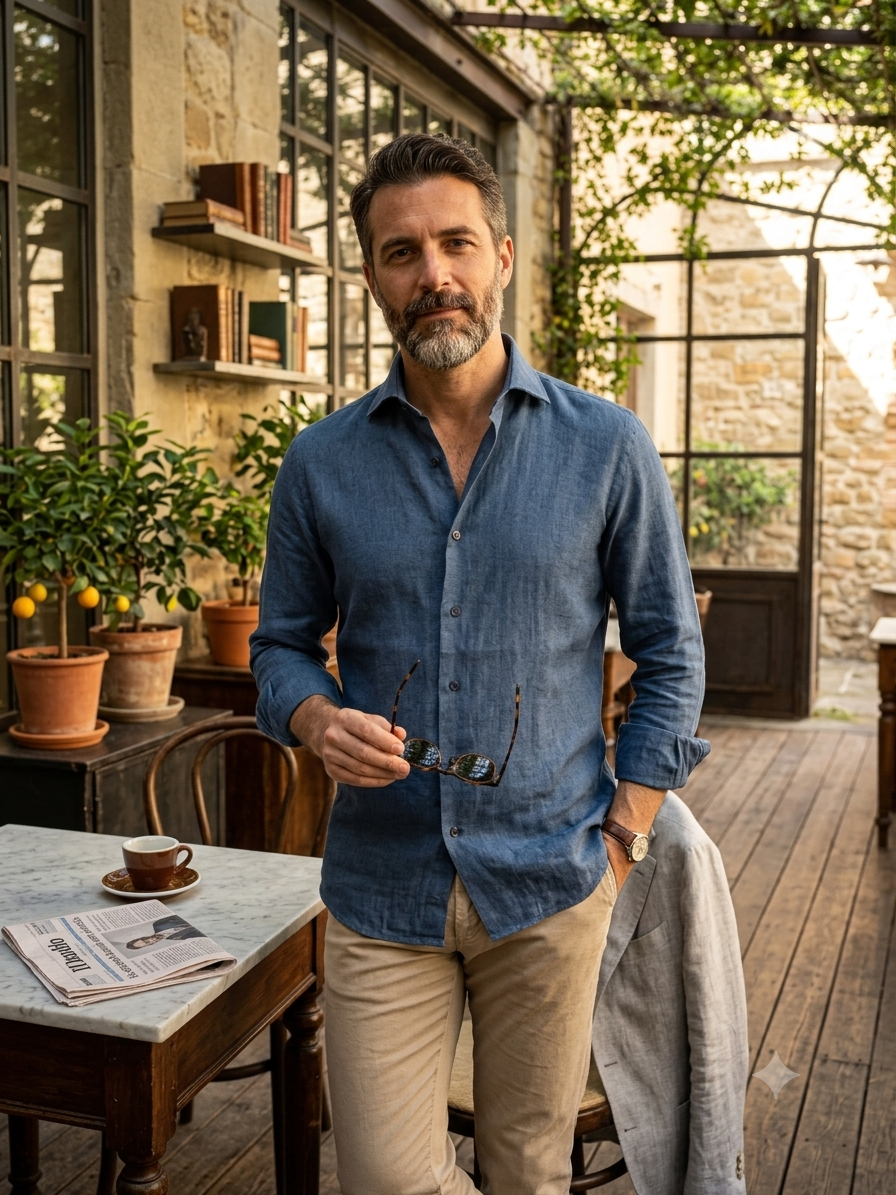 Camicia Uomo 100% Lino Blue – Made in Italy