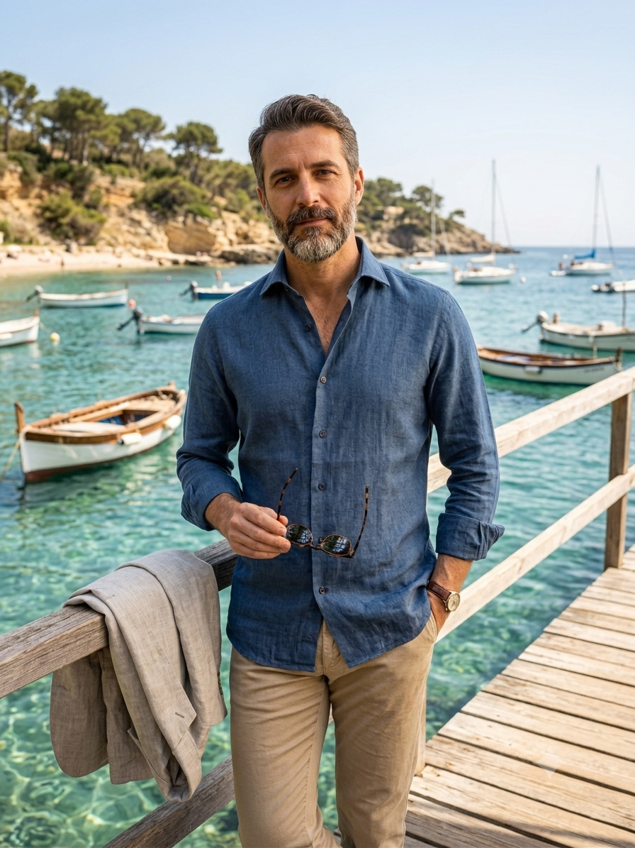 Camicia Uomo 100% Lino Blue – Made in Italy